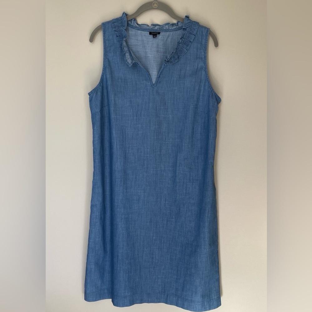 Talbots Light Blue Ruffled Neck Chambray Dress